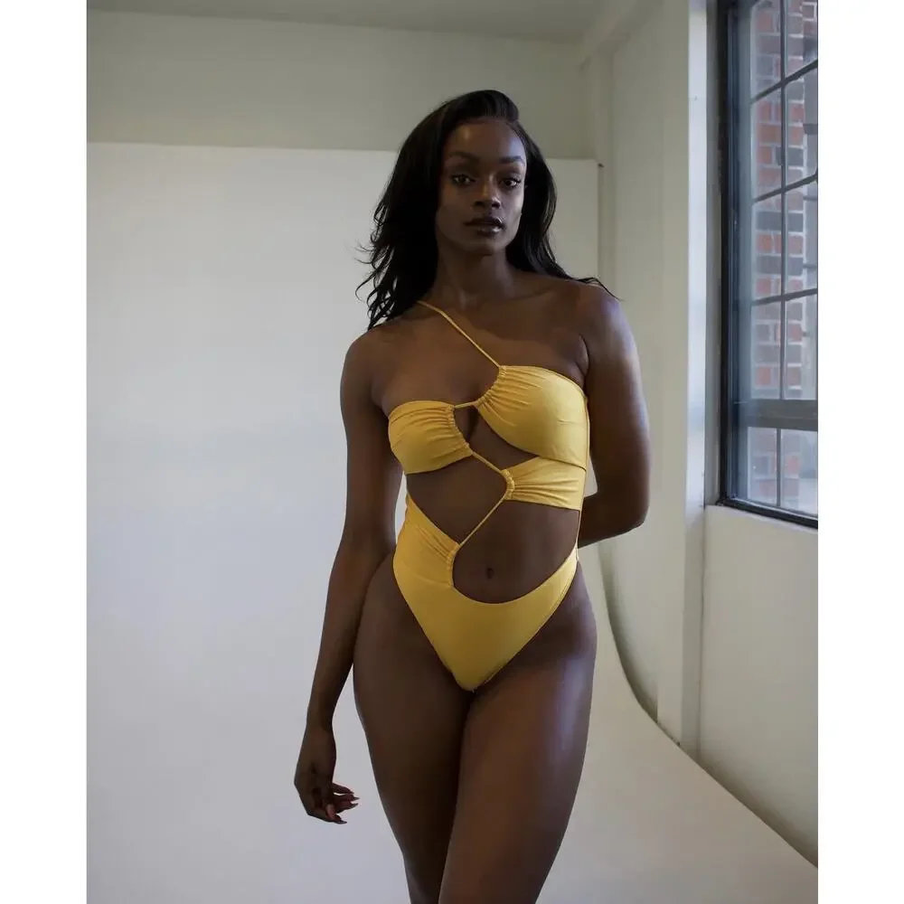 New Riot Swim Womens Warm Yellow Medium Swimsuit Biscayne One Piece Ocean Ave